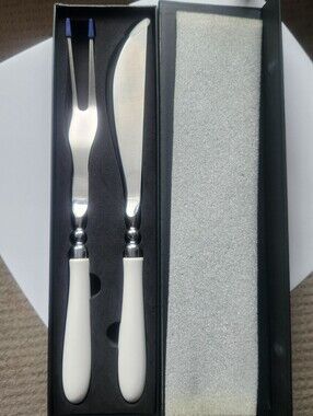 White Stainless Steel Carving Knife and Fork Set